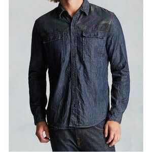 New Mens NWT True Religion Jeans Designer Denim Camo Shirt Button Down S Blue
